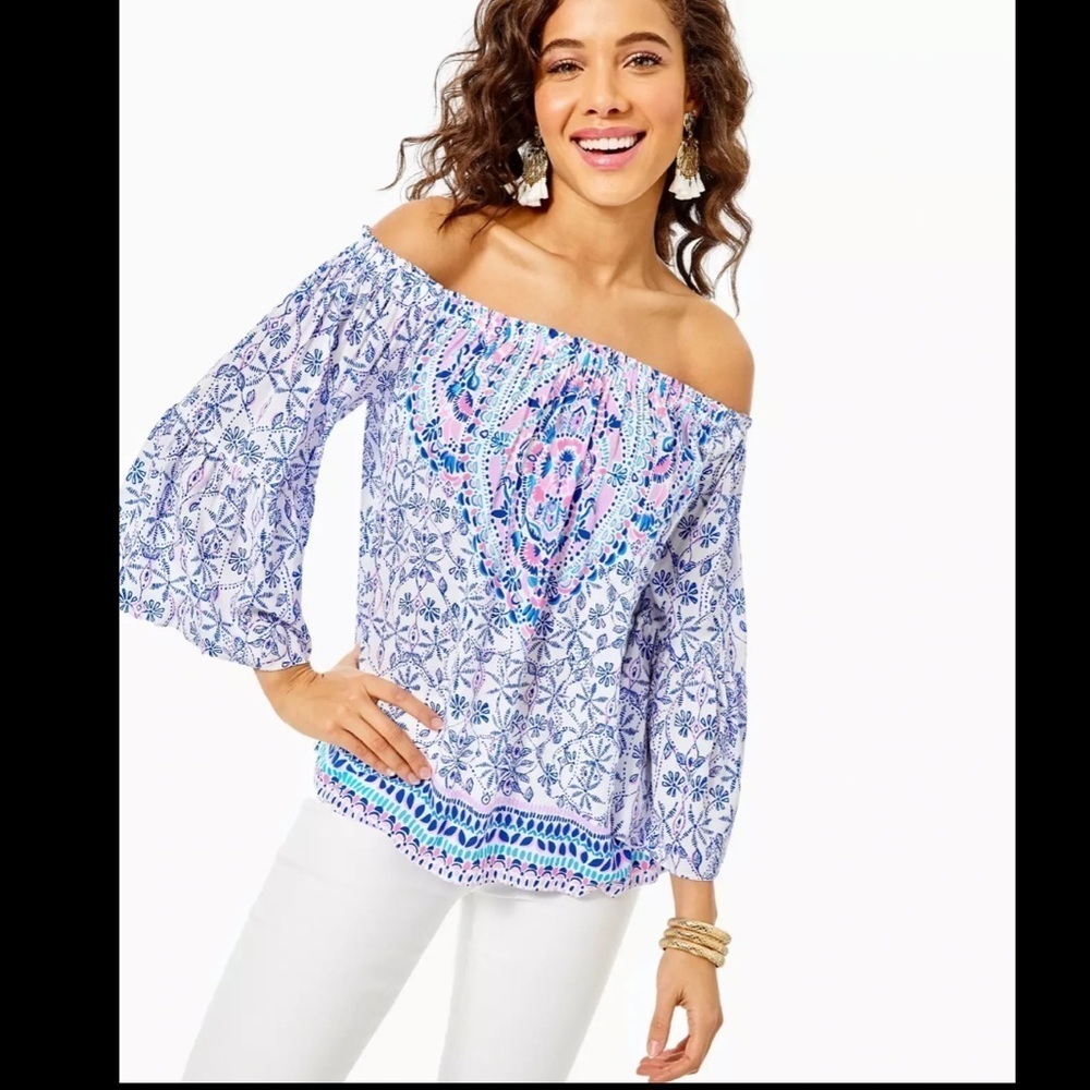 Lilly Pulitzer Nevie Top Resort White Time To Shine